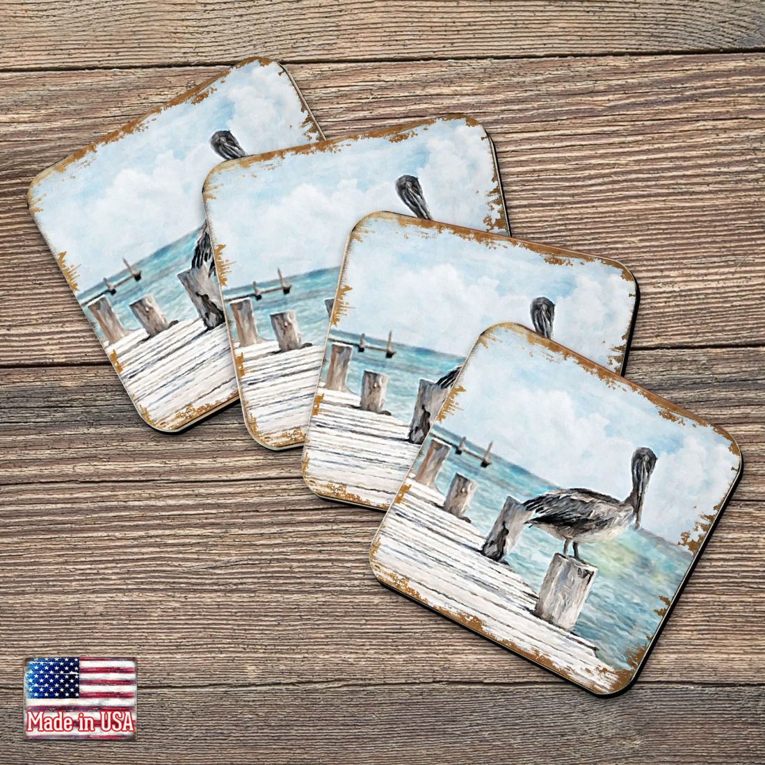Picture of Nature Wonders 95252C-S4 4 x 4 in. Pelican Coastal Wooden Cork Coasters Gift - Set of 4