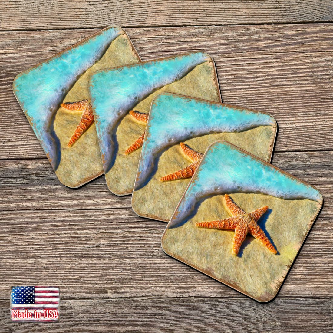 Picture of Nature Wonders 95253C-S4 4 x 4 in. Starfish Coastal Wooden Cork Coasters Gift - Set of 4
