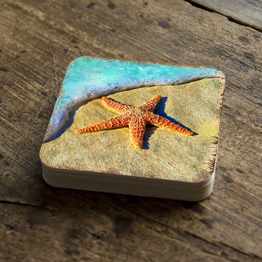 Picture of Nature Wonders 95253C-S4 4 x 4 in. Starfish Coastal Wooden Cork Coasters Gift - Set of 4