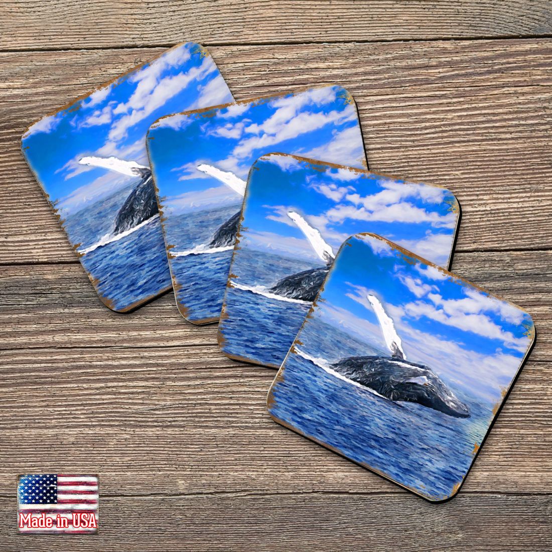 Picture of Nature Wonders 95257C-S4 4 x 4 in. Whale Coastal Wooden Cork Coasters Gift - Set of 4