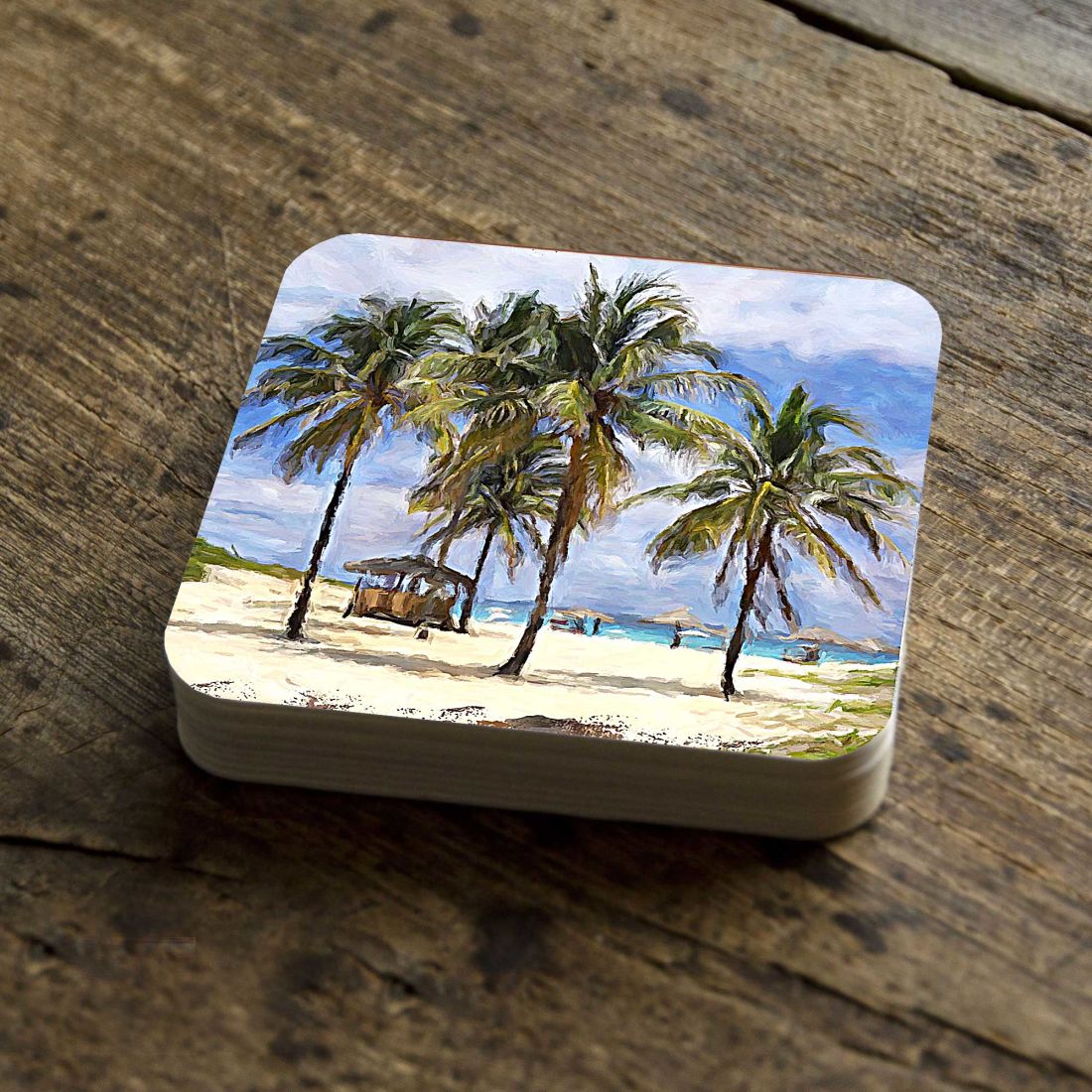 Picture of Nature Wonders 95258C-S4 4 x 4 in. Palm Trees Beach Coastal Wooden Cork Coasters Gift - Set of 4