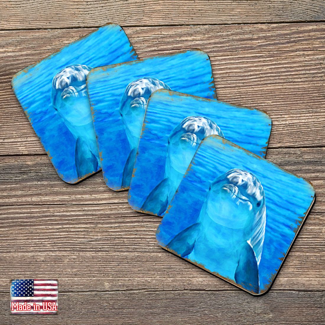 Picture of Nature Wonders 95261C-S4 4 x 4 in. Dolphin Coastal Wooden Cork Coasters Gift - Set of 4