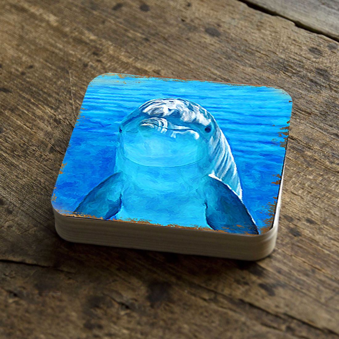 Picture of Nature Wonders 95261C-S4 4 x 4 in. Dolphin Coastal Wooden Cork Coasters Gift - Set of 4