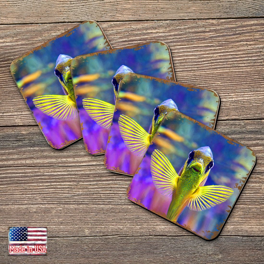 Picture of Nature Wonders 95263C-S4 4 x 4 in. Tropical Fish Coastal Wooden Cork Coasters Gift - Set of 4