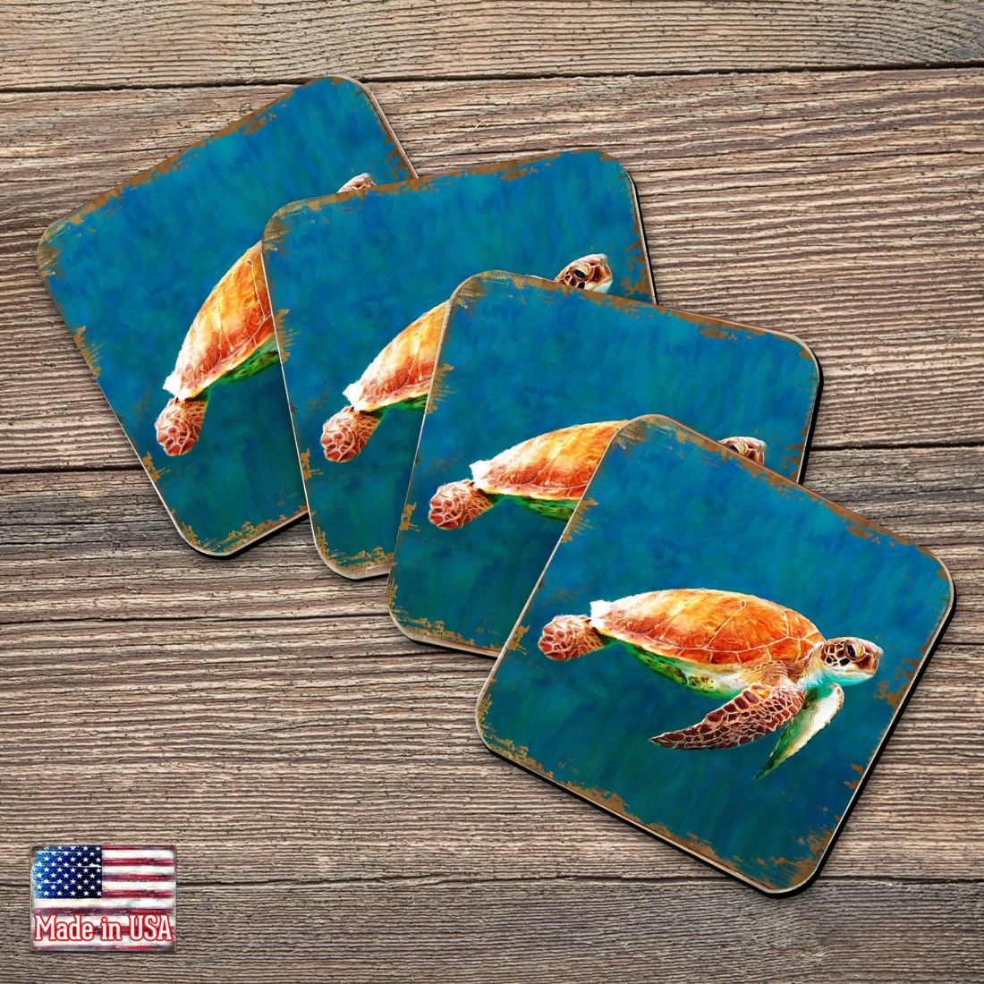 Picture of Nature Wonders 95266C-S4 4 x 4 in. Sea Turtle Coastal Wooden Cork Coasters Gift - Set of 4