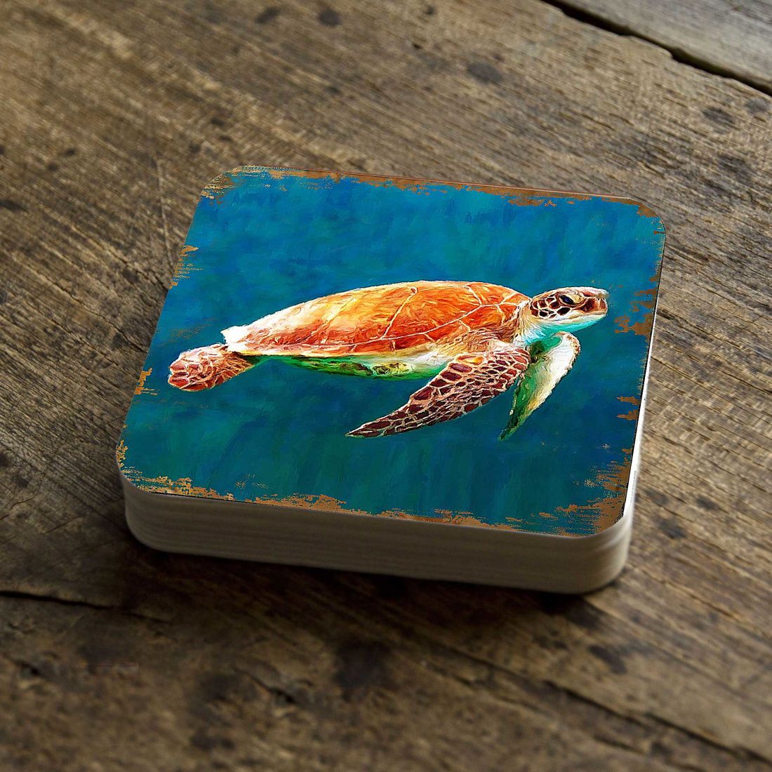 Picture of Nature Wonders 95266C-S4 4 x 4 in. Sea Turtle Coastal Wooden Cork Coasters Gift - Set of 4