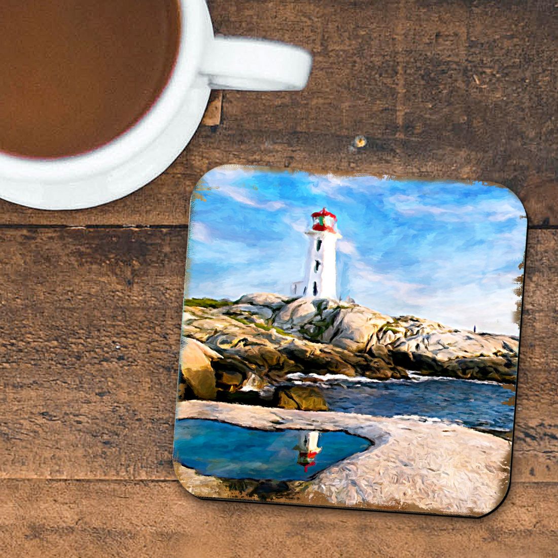 Picture of Nature Wonders 95268C-S4 4 x 4 in. Lighthouse Bay Coastal Wooden Cork Coasters Gift - Set of 4