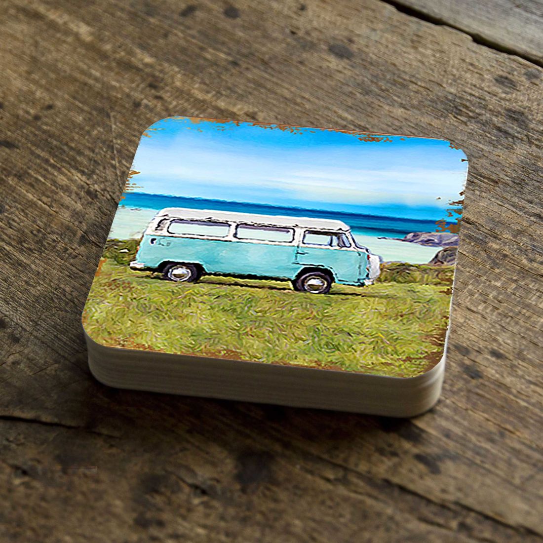 Picture of Nature Wonders 95269C-S4 4 x 4 in. Van Coastal Wooden Cork Coasters Gift - Set of 4