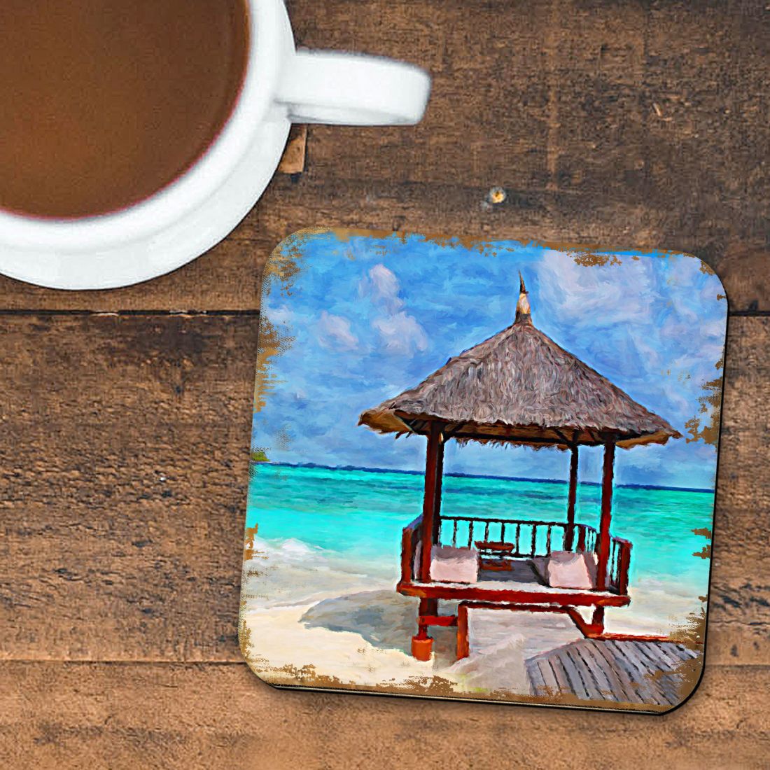 Picture of Nature Wonders 95270C-S4 4 x 4 in. Beach Cabana Coastal Wooden Cork Coasters Gift - Set of 4