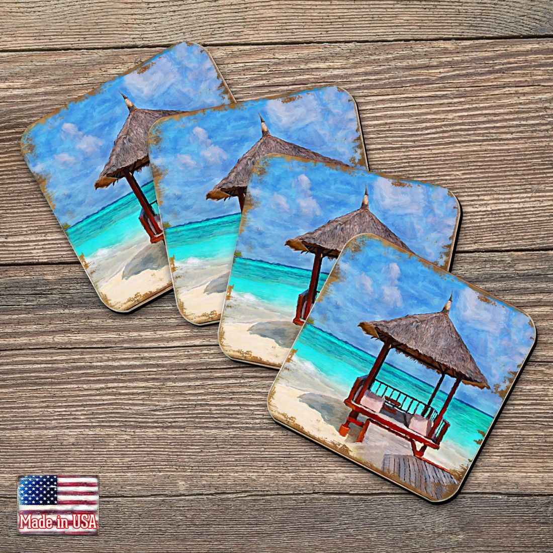 Picture of Nature Wonders 95270C-S4 4 x 4 in. Beach Cabana Coastal Wooden Cork Coasters Gift - Set of 4