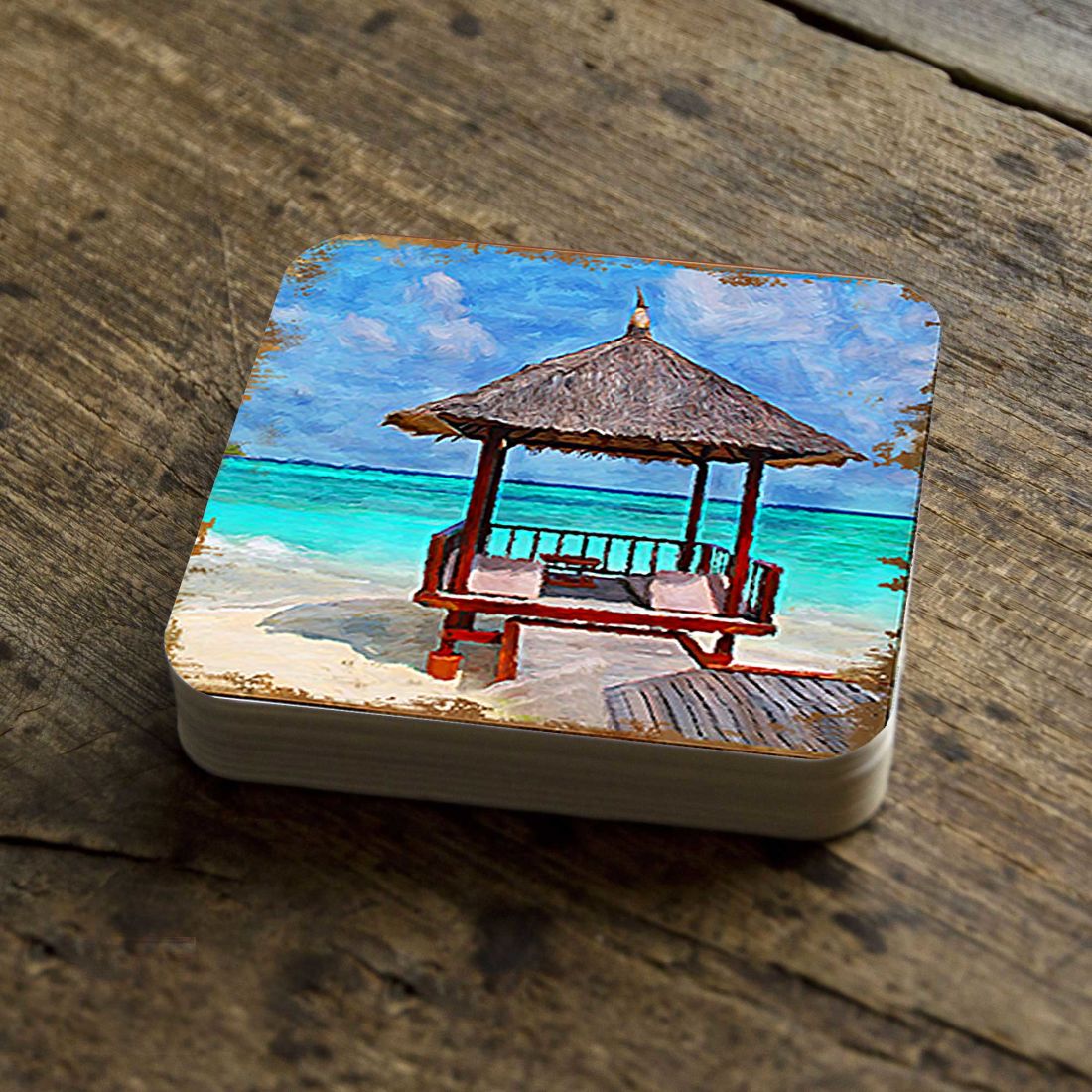 Picture of Nature Wonders 95270C-S4 4 x 4 in. Beach Cabana Coastal Wooden Cork Coasters Gift - Set of 4