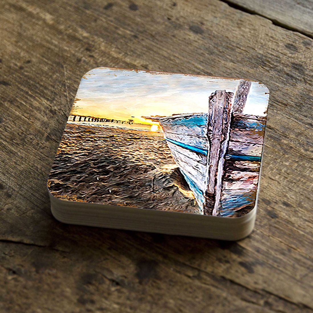 Picture of Nature Wonders 95271C-S4 4 x 4 in. Beach Boat Coastal Wooden Cork Coasters Gift - Set of 4