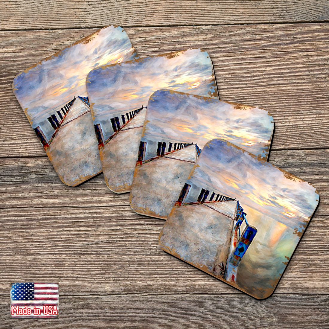 Picture of Nature Wonders 95273C-S4 4 x 4 in. Pier Coastal Wooden Cork Coasters Gift - Set of 4