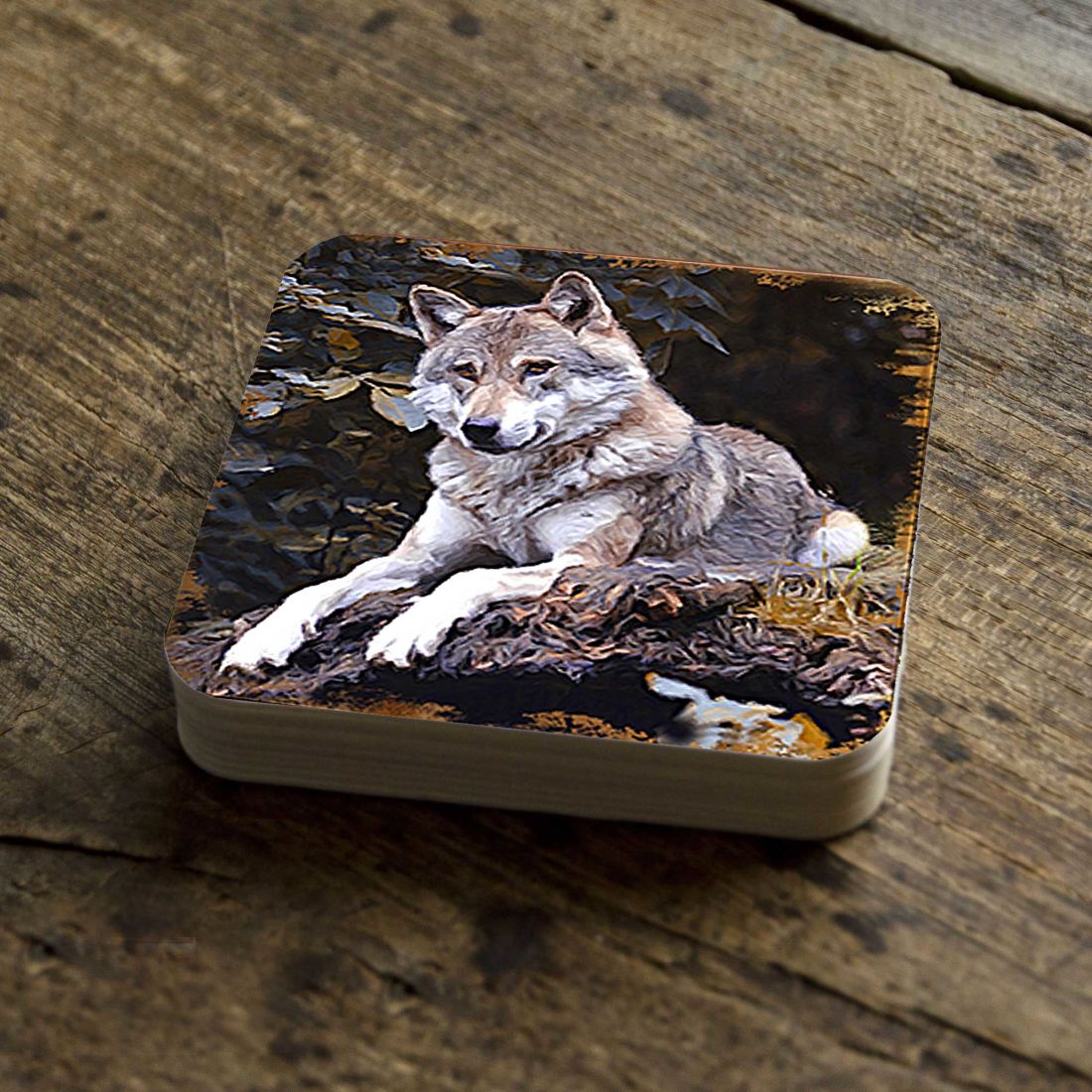 Picture of Nature Wonders 95287C-S4 4 x 4 in. Wolf Wooden Cork Coasters Gift - Set of 4