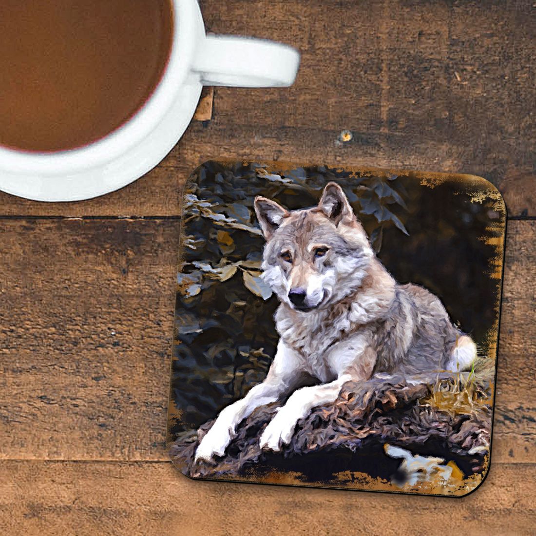 Picture of Nature Wonders 95287C-S4 4 x 4 in. Wolf Wooden Cork Coasters Gift - Set of 4