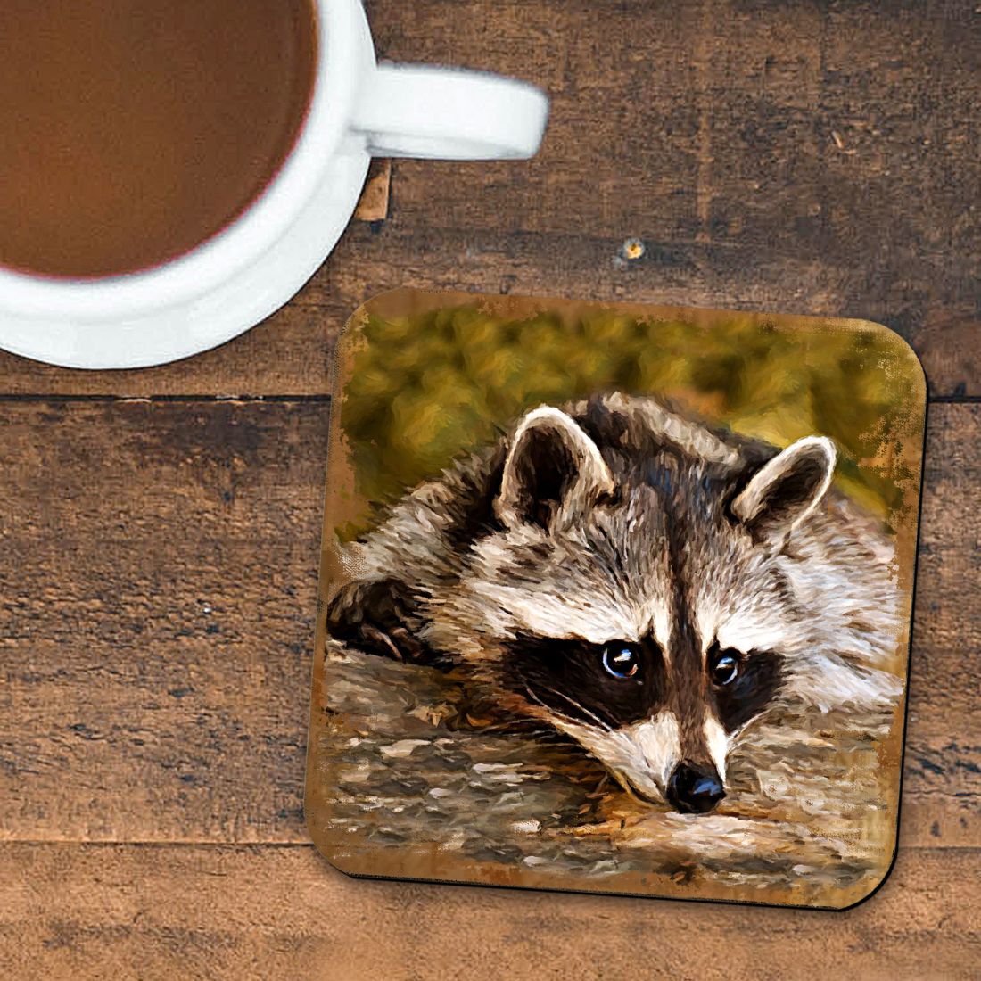Picture of Nature Wonders 95289C-S4 4 x 4 in. Raccoon Wooden Cork Coasters Gift - Set of 4