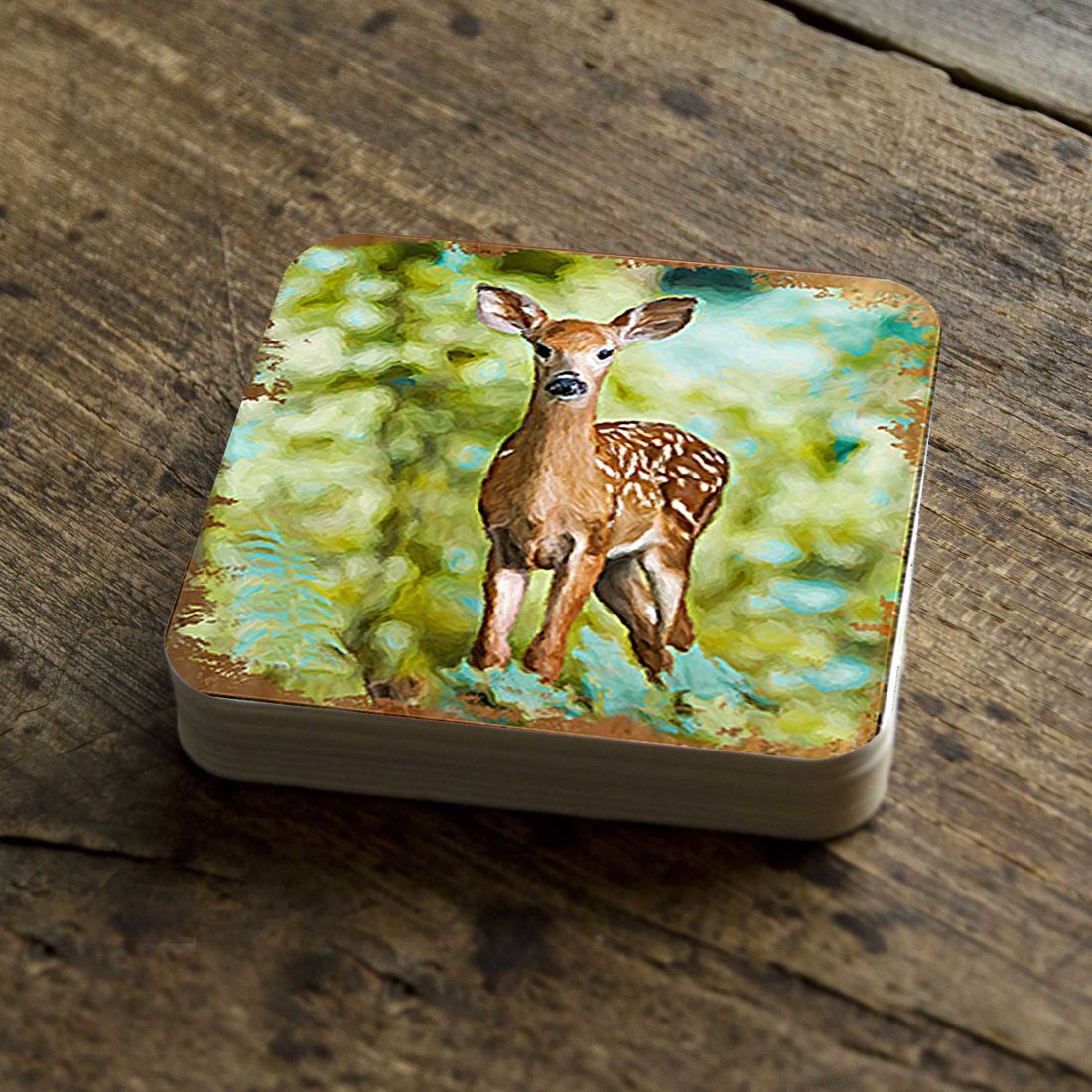 Picture of Nature Wonders 95290C-S4 4 x 4 in. Forest Deer Wooden Cork Coasters Gift - Set of 4