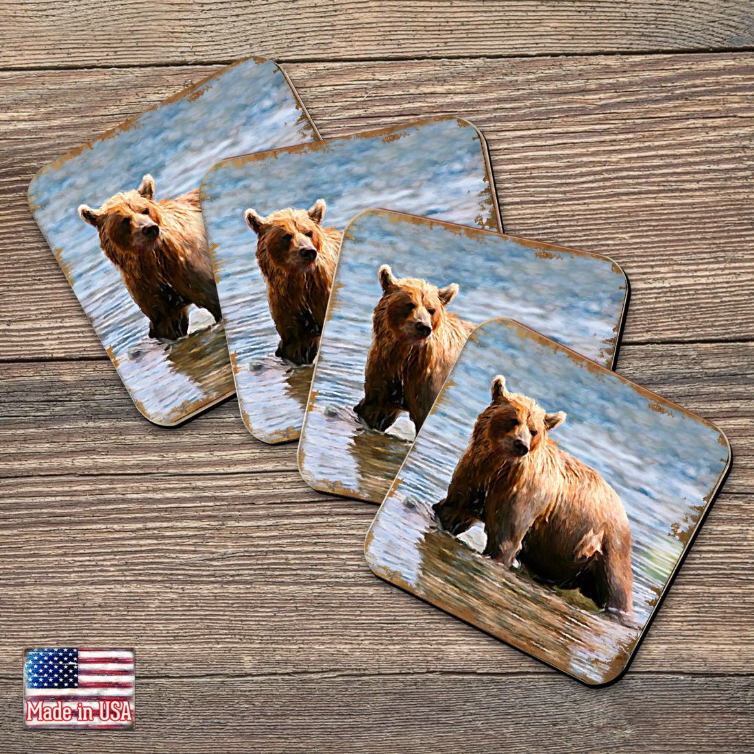 Picture of Nature Wonders 95297C-S4 4 x 4 in. Bear Wooden Cork Coasters Gift - Set of 4
