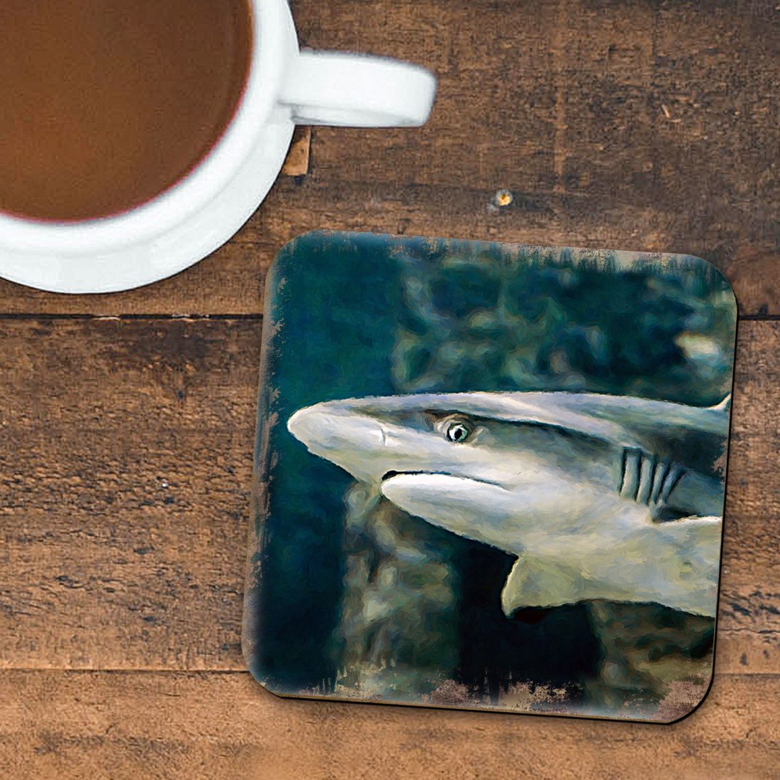 Picture of Nature Wonders 95324C-S4 4 x 4 in. Shark Coastal Wooden Cork Coasters Gift - Set of 4