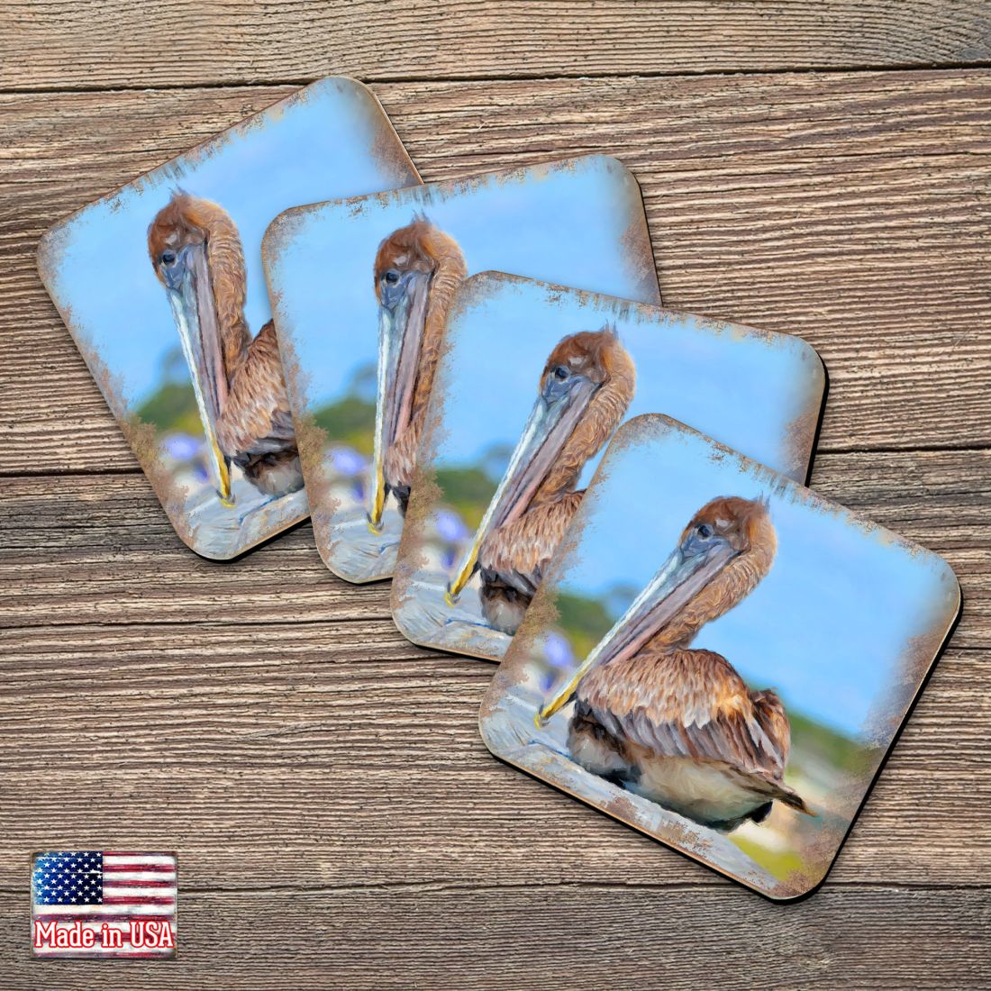 Picture of Nature Wonders 95325C-S4 4 x 4 in. Pelican Coastal Wooden Cork Coasters Gift - Set of 4