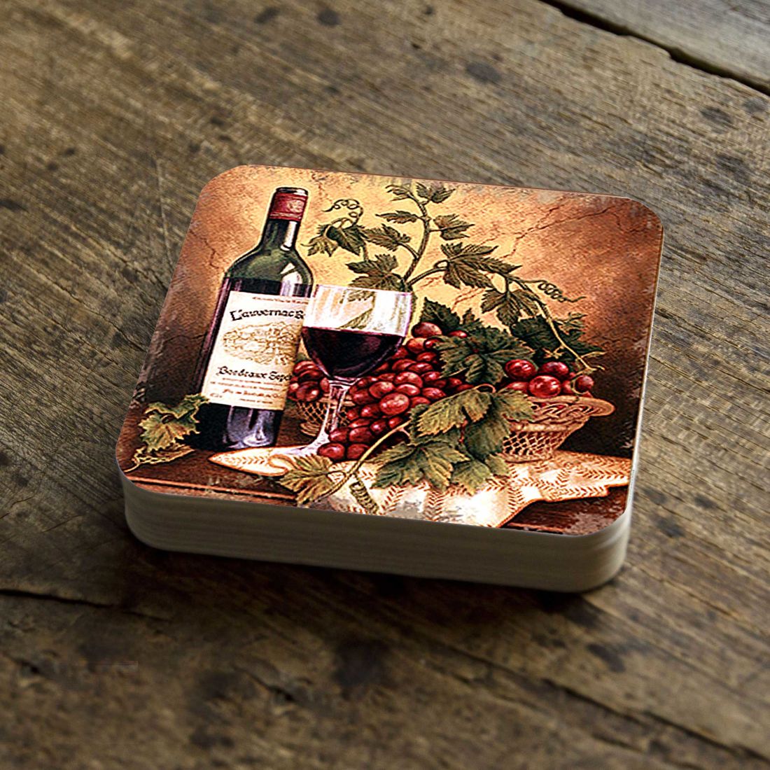 Picture of Nature Wonders 95349-2C-S4 4 x 4 in. Vine & Grapes Wooden Cork Coasters Gift - Set of 4