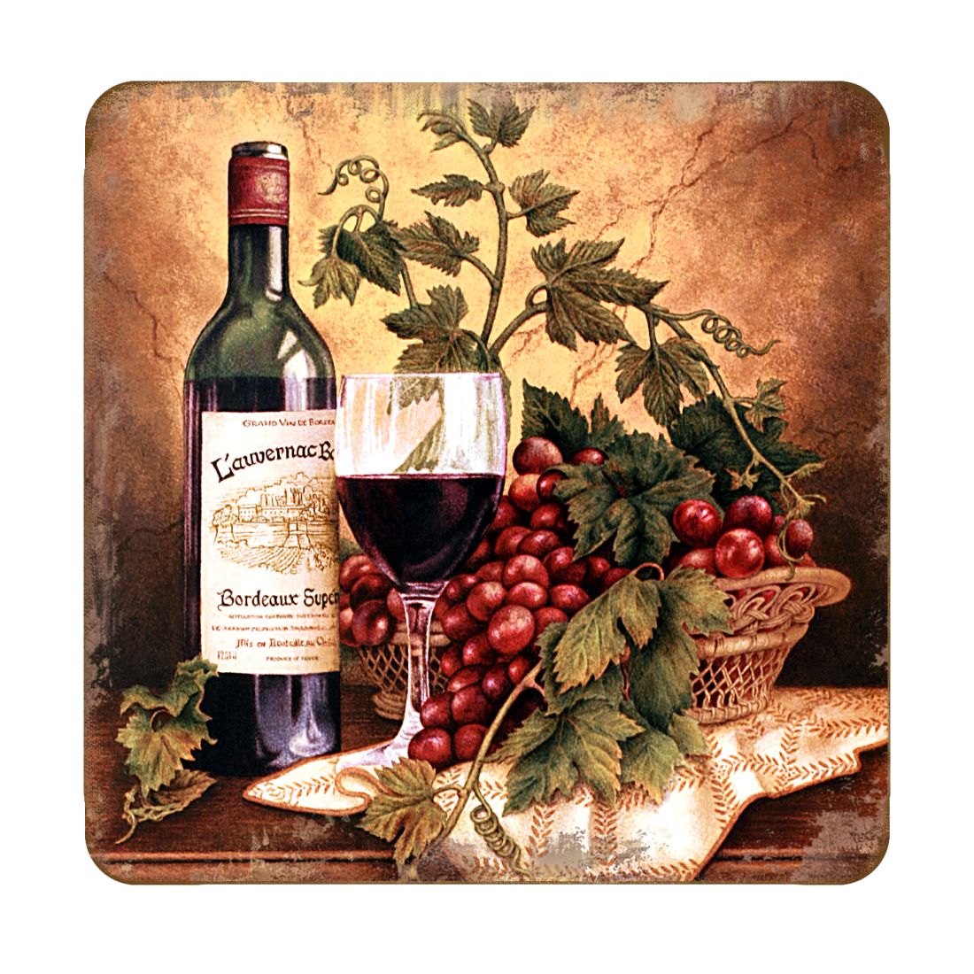 Picture of Nature Wonders 95349-2C-S4 4 x 4 in. Vine & Grapes Wooden Cork Coasters Gift - Set of 4