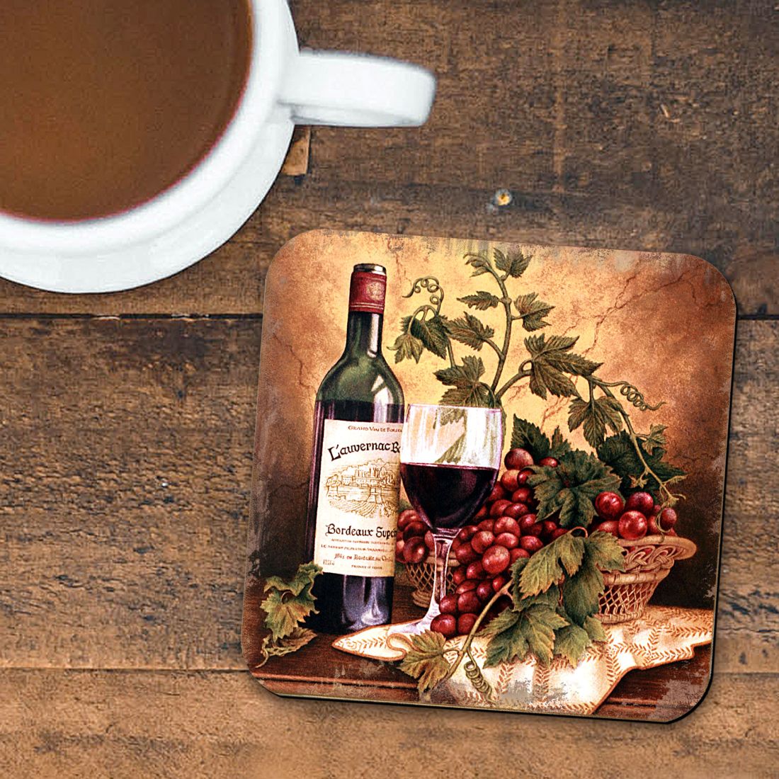 Picture of Nature Wonders 95349-2C-S4 4 x 4 in. Vine & Grapes Wooden Cork Coasters Gift - Set of 4