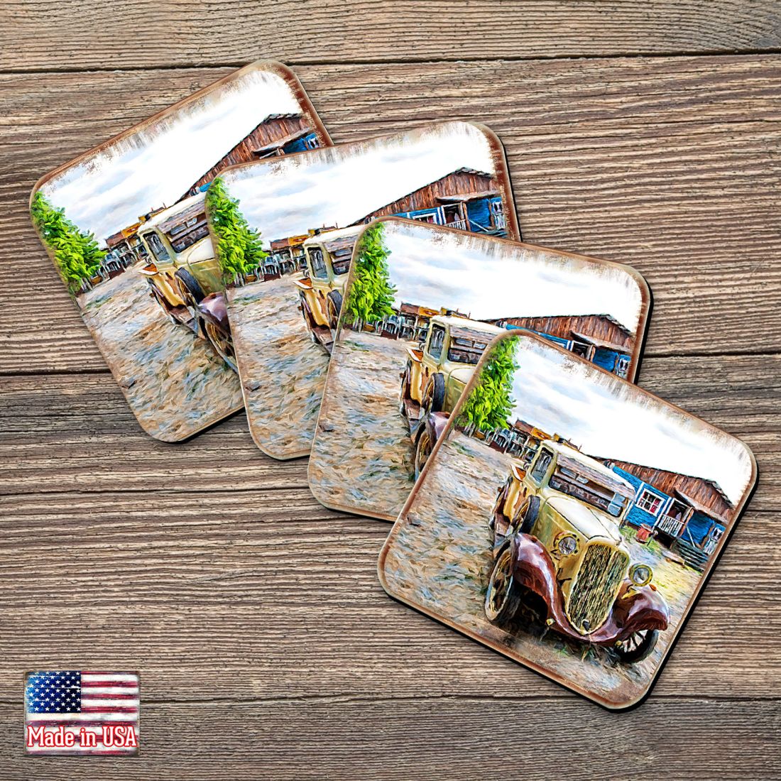 Picture of Nature Wonders 95353C-S4 4 x 4 in. Car Coastal Wooden Cork Coasters Gift - Set of 4