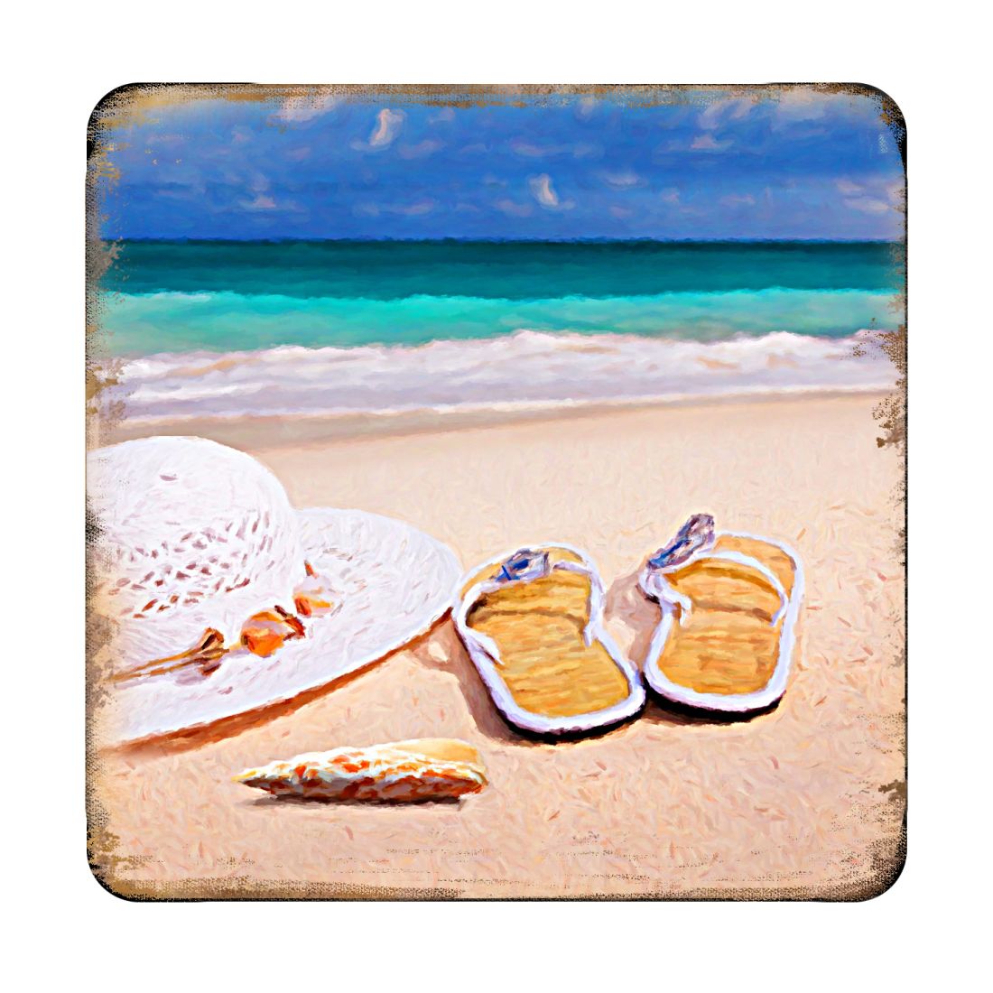Picture of Nature Wonders 95355C-S4 4 x 4 in. Beach Sandals & Hat Coastal Wooden Cork Coasters Gift - Set of 4
