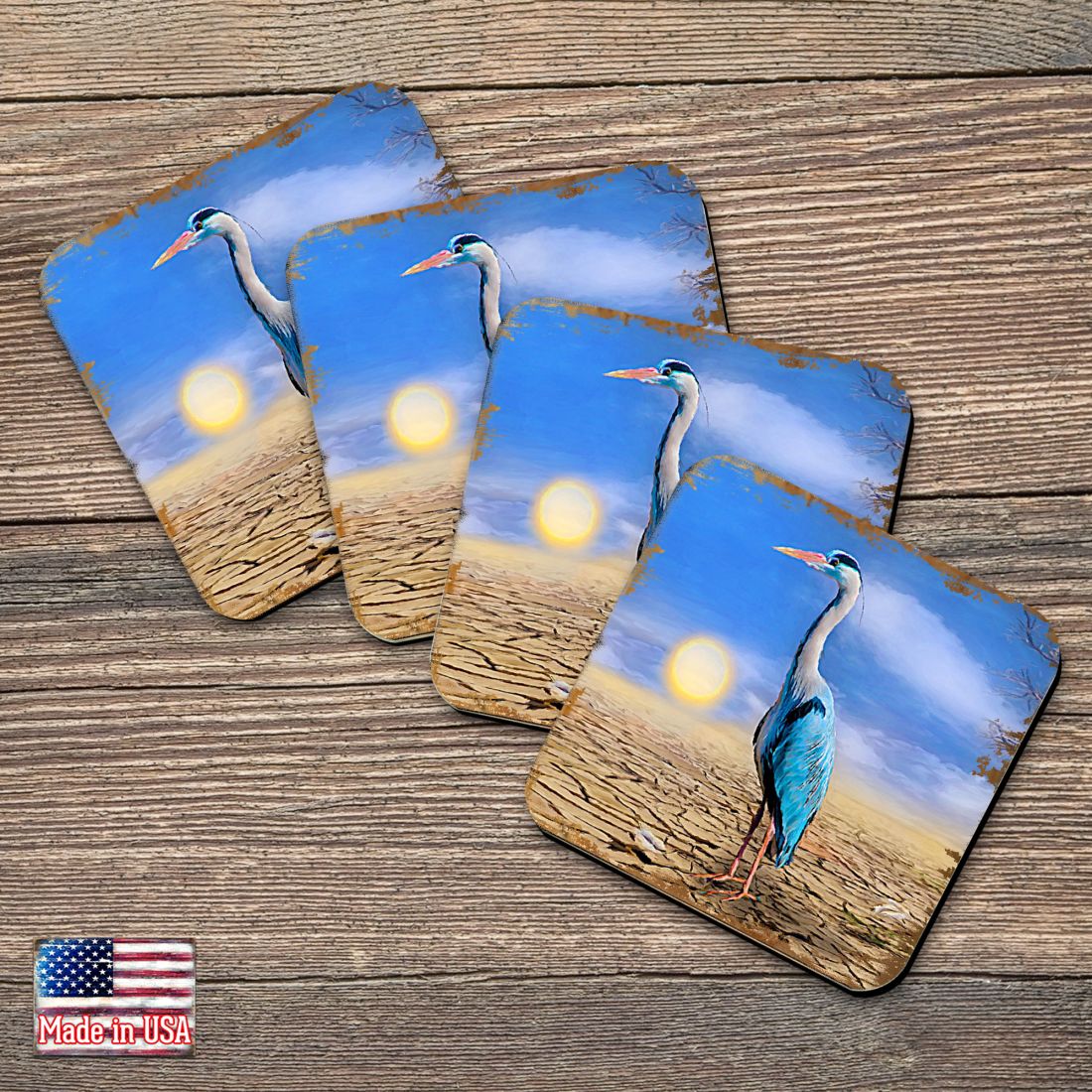Picture of Nature Wonders 95358C-S4 4 x 4 in. Bird on the Beach Coastal Wooden Cork Coasters Gift - Set of 4