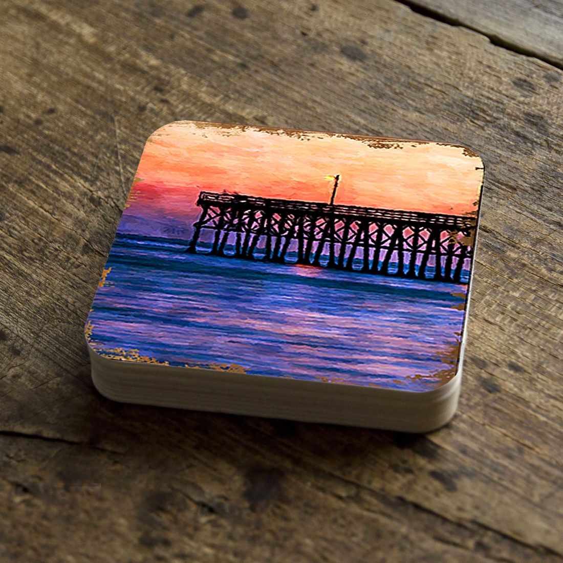 Picture of Nature Wonders 95359C-S4 4 x 4 in. Pier at Sunset Coastal Wooden Cork Coasters Gift - Set of 4