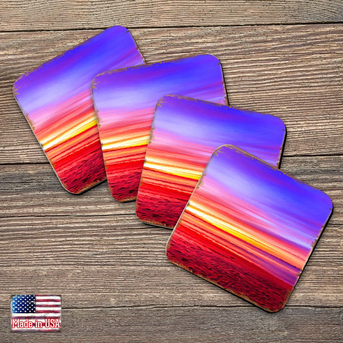 Picture of Nature Wonders 95360C-S4 4 x 4 in. Sunset Coastal Wooden Cork Coasters Gift - Set of 4