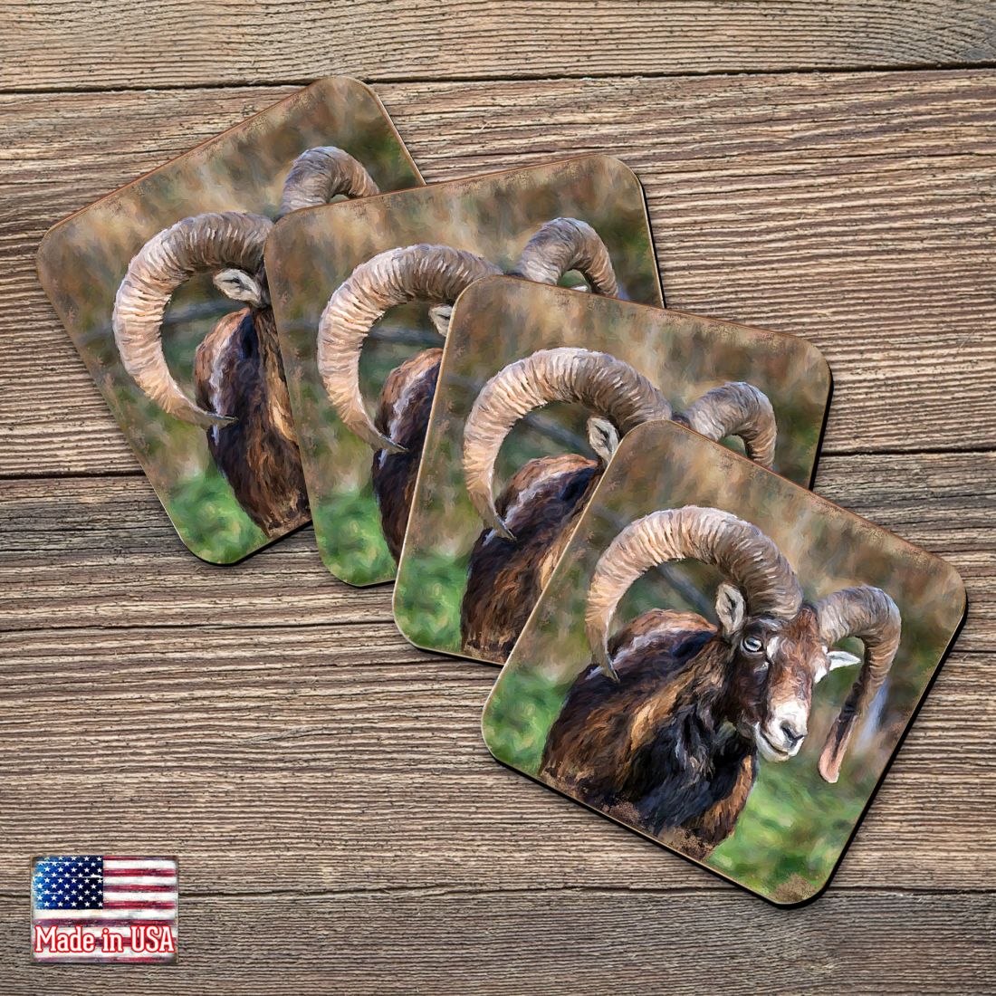 Picture of Nature Wonders 95369C-S4 4 x 4 in. Mountain Goat Wooden Cork Coasters Gift - Set of 4