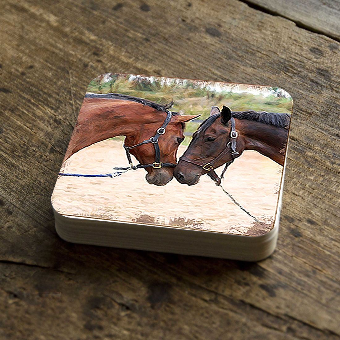 Picture of Nature Wonders 95370C-S4 4 x 4 in. Horses Wooden Cork Coasters Gift - Set of 4