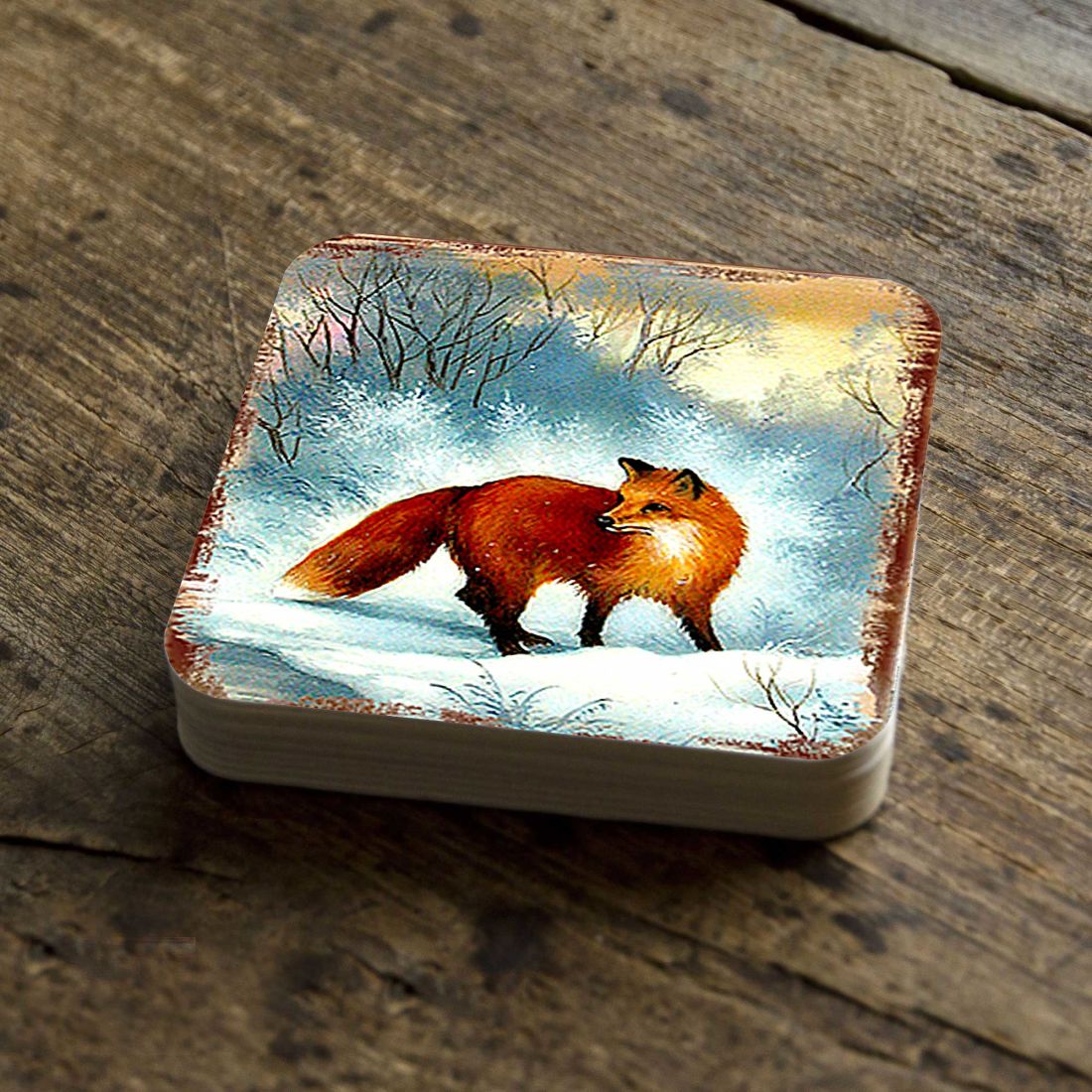Picture of Nature Wonders 95376C-S4 4 x 4 in. Fox Wooden Cork Coasters Gift - Set of 4