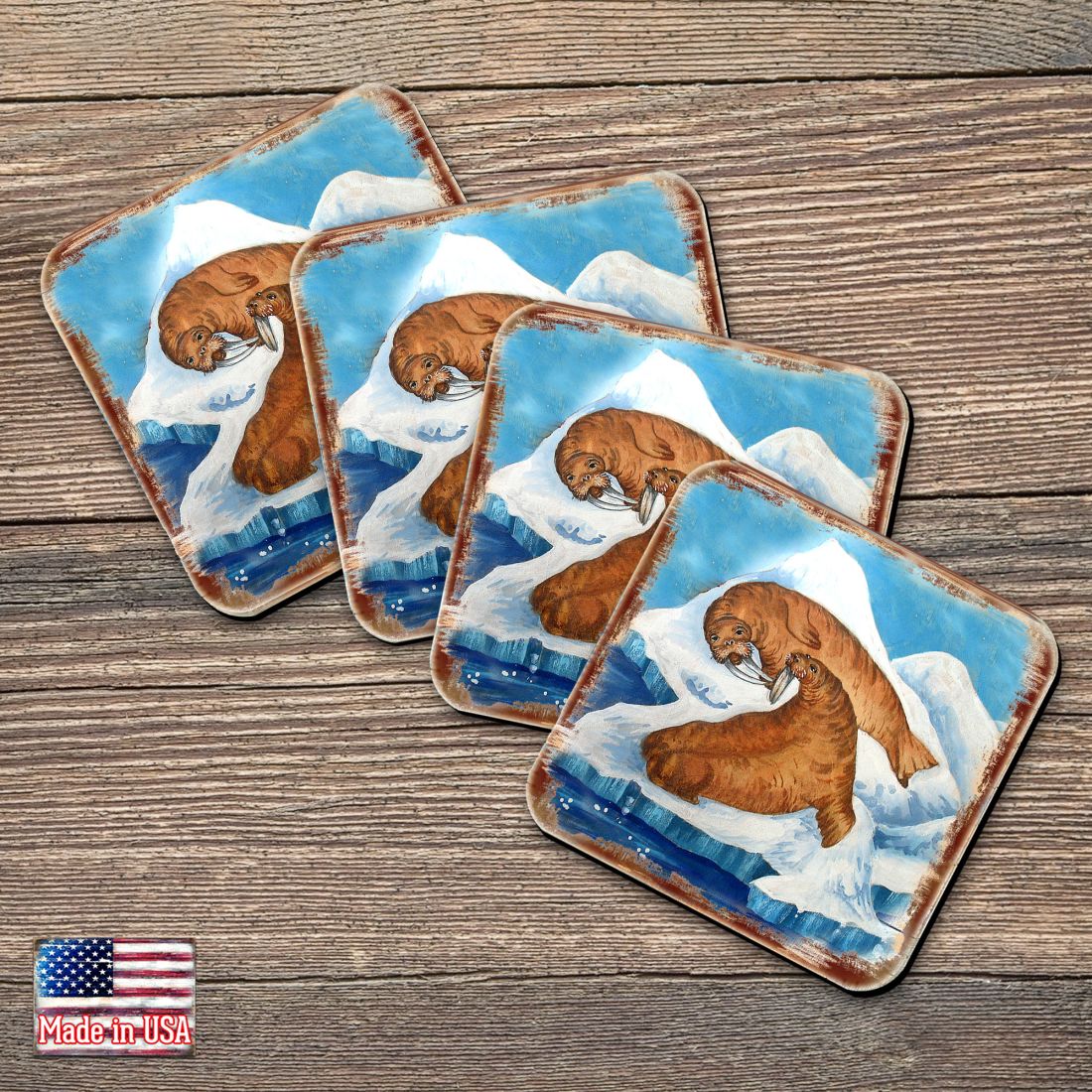 Picture of Nature Wonders 95377C-S4 4 x 4 in. Sea Lions Wooden Cork Coasters Gift - Set of 4