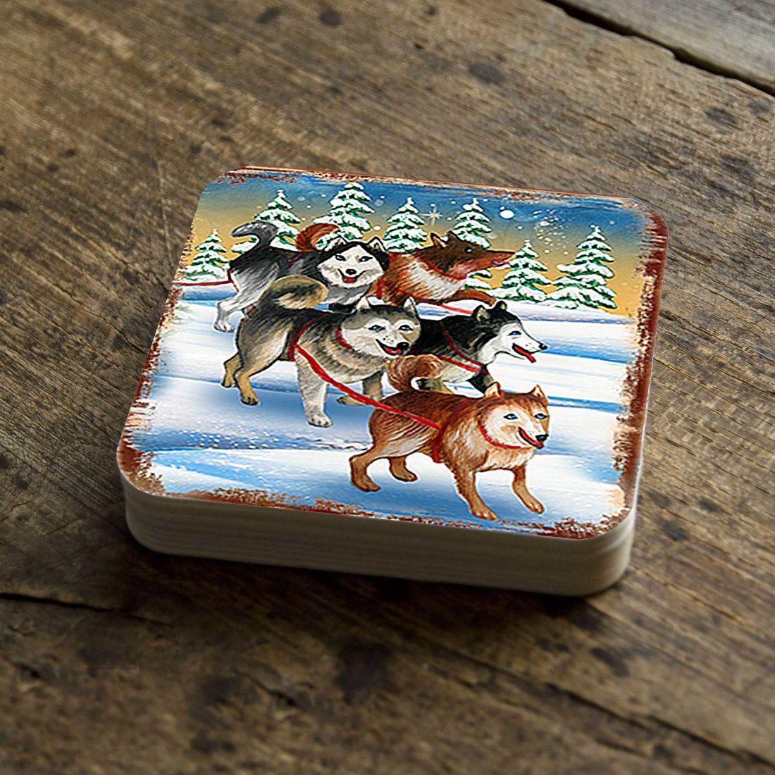 Picture of Nature Wonders 95378C-S4 4 x 4 in. Huskies Wooden Cork Coasters Gift - Set of 4