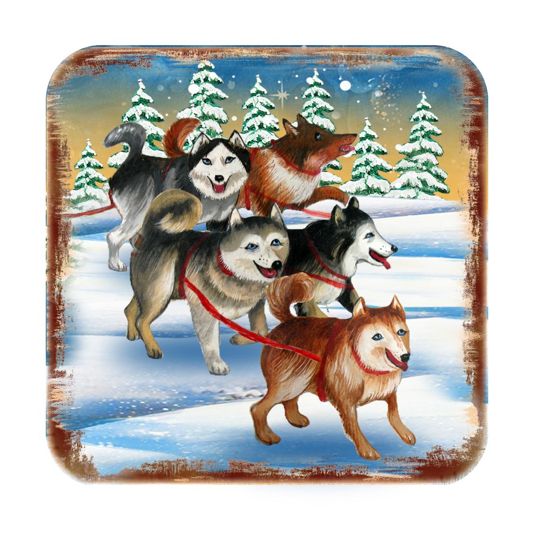 Picture of Nature Wonders 95378C-S4 4 x 4 in. Huskies Wooden Cork Coasters Gift - Set of 4