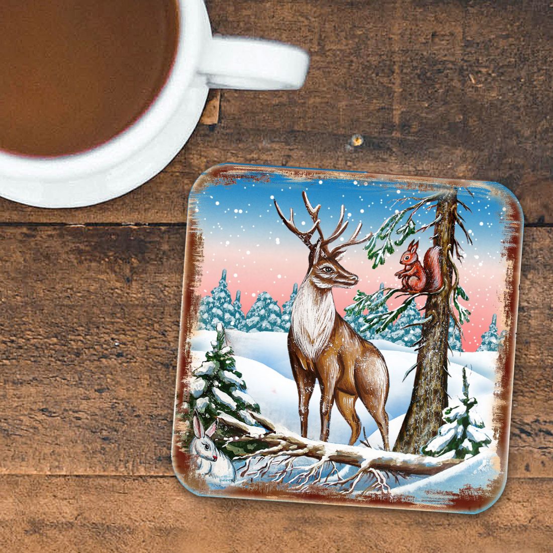 Picture of Nature Wonders 95379C-S4 4 x 4 in. Deer Wooden Cork Coasters Gift - Set of 4