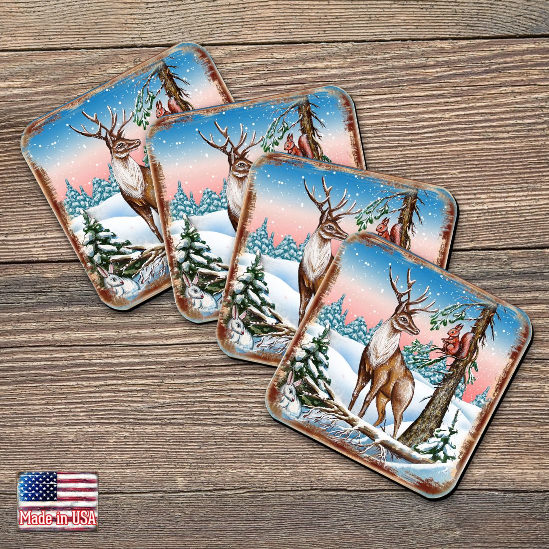 Picture of Nature Wonders 95379C-S4 4 x 4 in. Deer Wooden Cork Coasters Gift - Set of 4