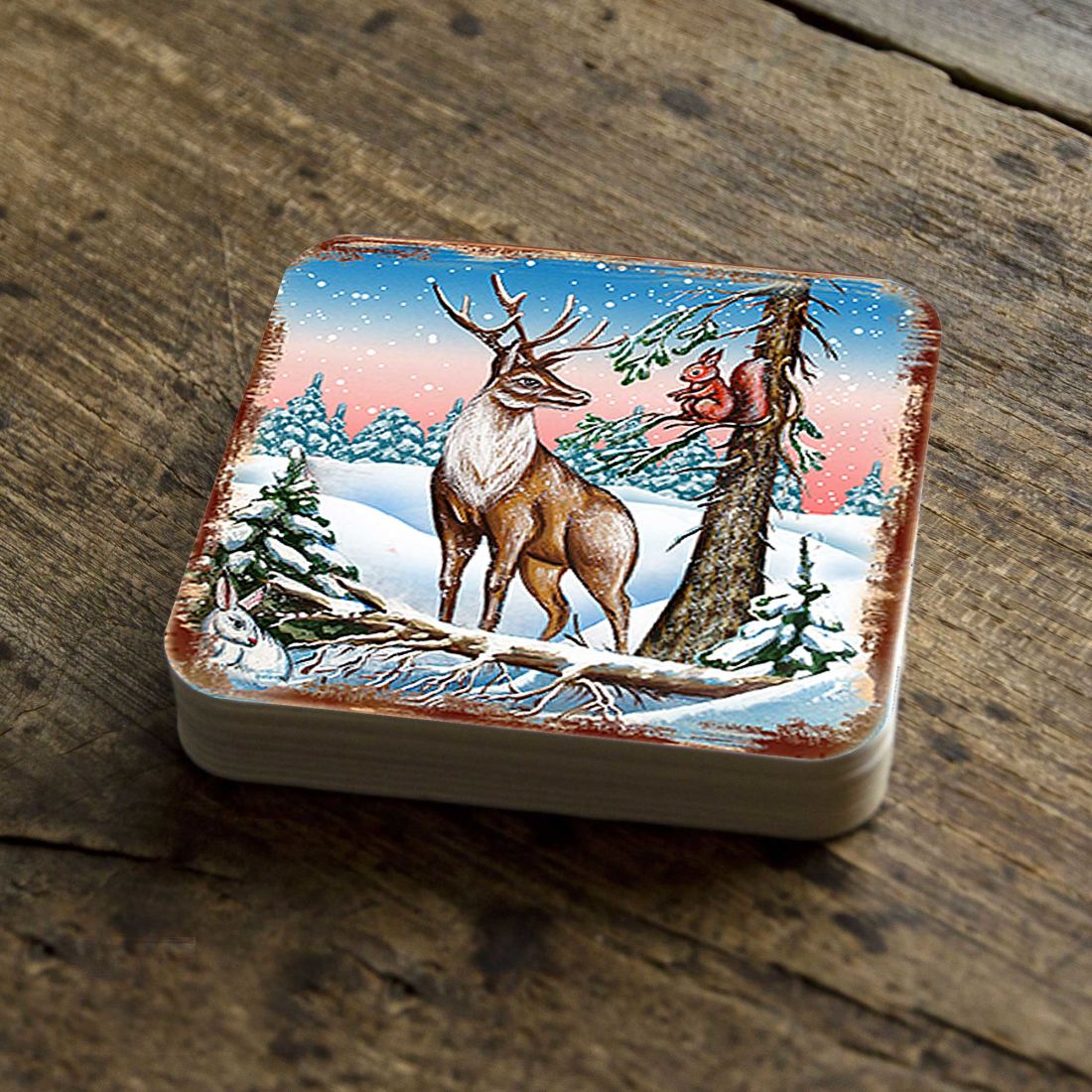 Picture of Nature Wonders 95379C-S4 4 x 4 in. Deer Wooden Cork Coasters Gift - Set of 4