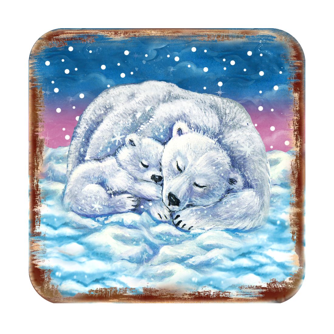Picture of Nature Wonders 95381C-S4 4 x 4 in. Polar Bears Wooden Cork Coasters Gift - Set of 4