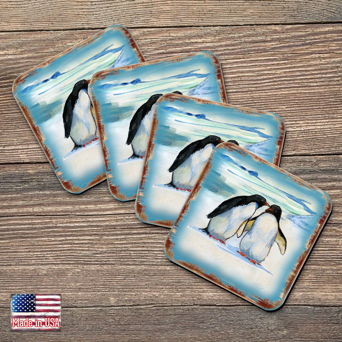 Picture of Nature Wonders 95382C-S4 4 x 4 in. Penguins Wooden Cork Coasters Gift - Set of 4