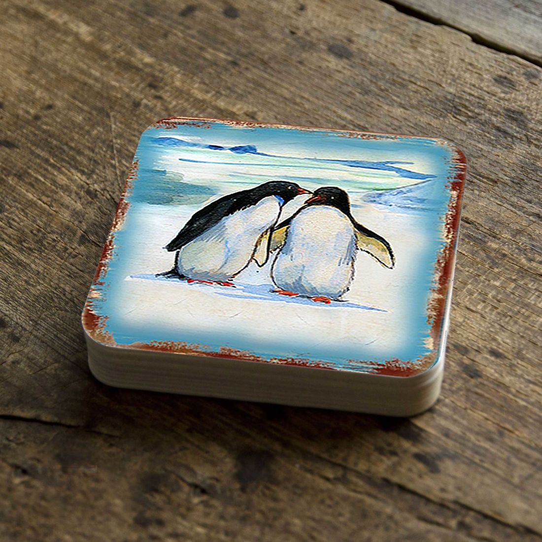 Picture of Nature Wonders 95382C-S4 4 x 4 in. Penguins Wooden Cork Coasters Gift - Set of 4