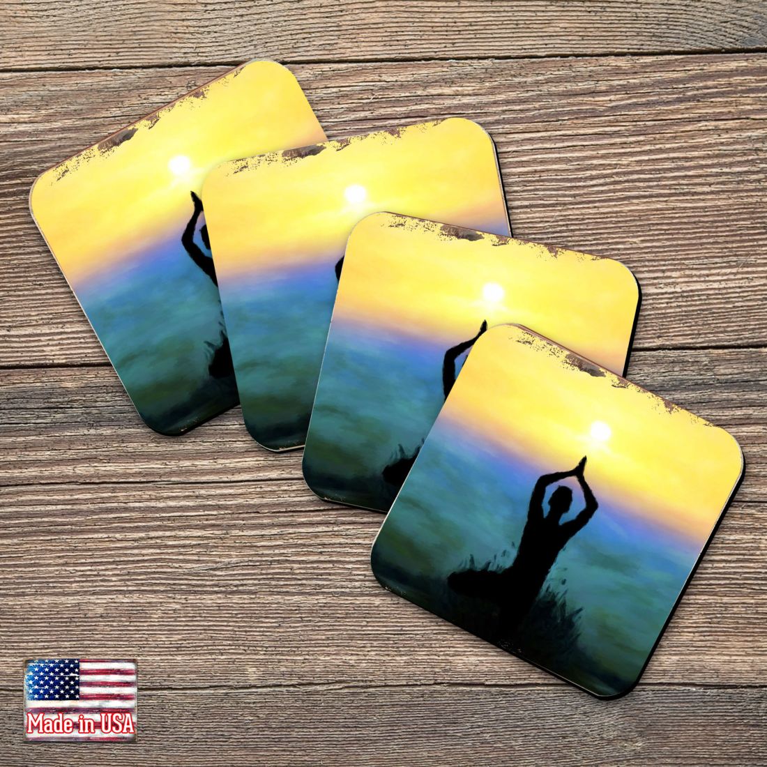 Picture of Nature Wonders 95385C-S4 4 x 4 in. Yoga Wooden Cork Coasters Gift - Set of 4