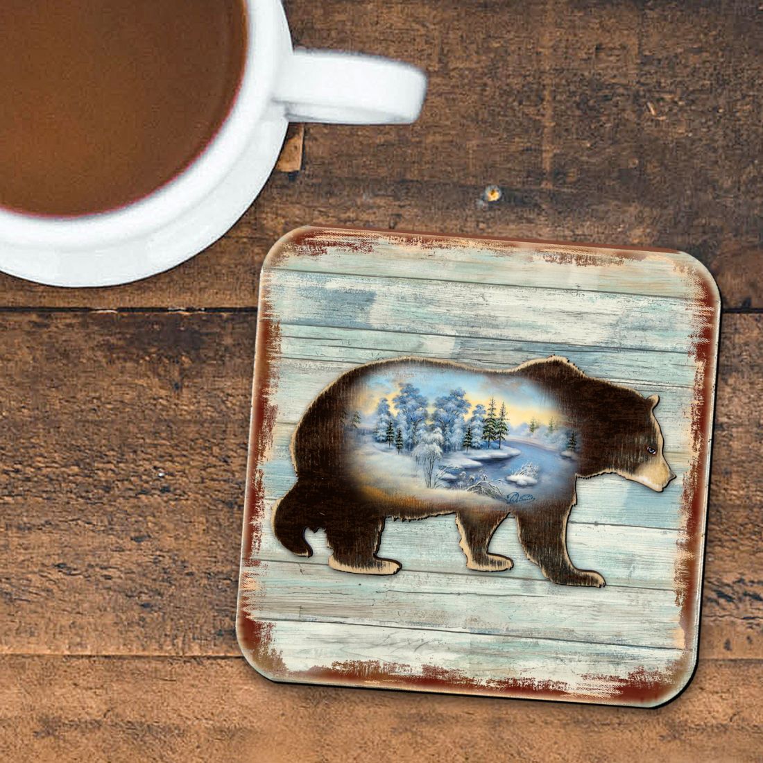 Picture of Nature Wonders 8198215-9C-S4 4 x 4 in. Bear Wooden Cork Coasters Gift - Set of 4