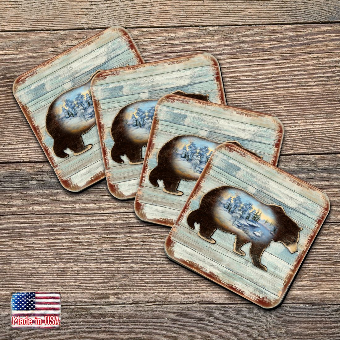 Picture of Nature Wonders 8198215-9C-S4 4 x 4 in. Bear Wooden Cork Coasters Gift - Set of 4