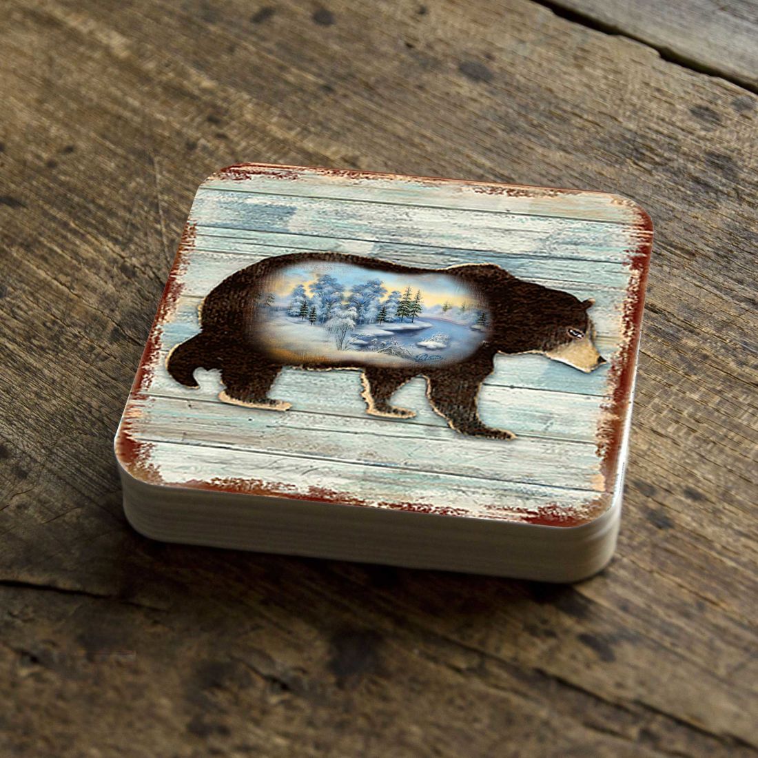 Picture of Nature Wonders 8198215-9C-S4 4 x 4 in. Bear Wooden Cork Coasters Gift - Set of 4