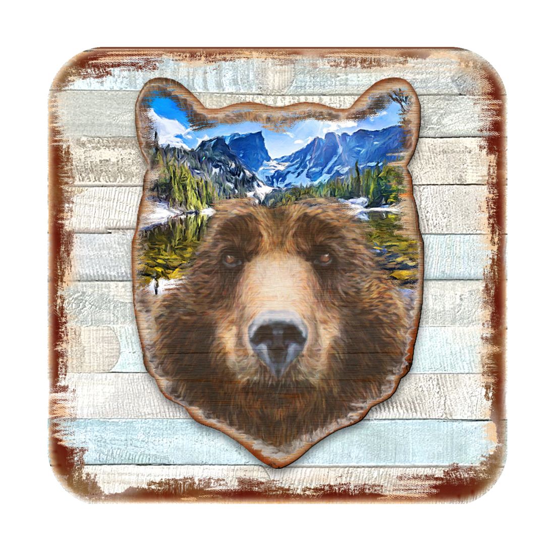 Picture of Nature Wonders 8198214-4C-S4 4 x 4 in. Bear Face Wooden Cork Coasters Gift - Set of 4