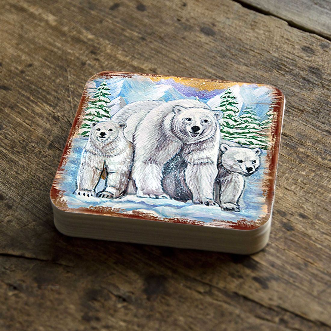 Picture of Nature Wonders 95215C-S4 4 x 4 in. Polar Bear Family Wooden Cork Coasters Gift - Set of 4